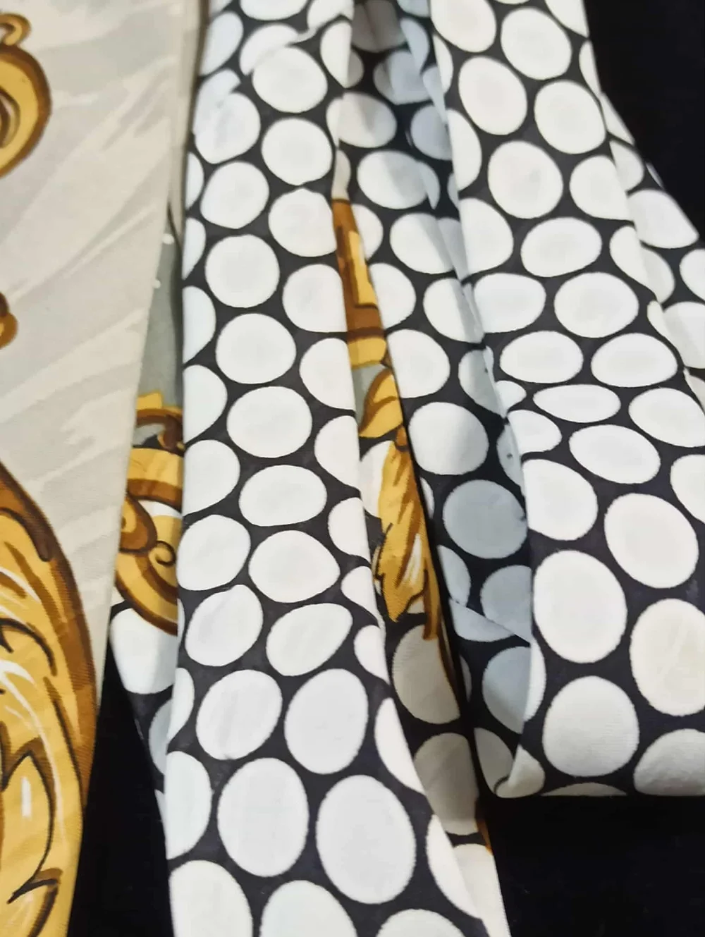 AZIA COLLECTION Vintage Baroque Chain Silk Blend Tie Gold Black White Statement